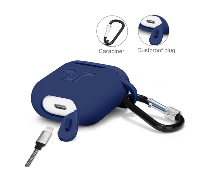 iends IE-HSC647 AirPods Case with Strap Protective Silicone Cover - Blue - Zoom Image 1