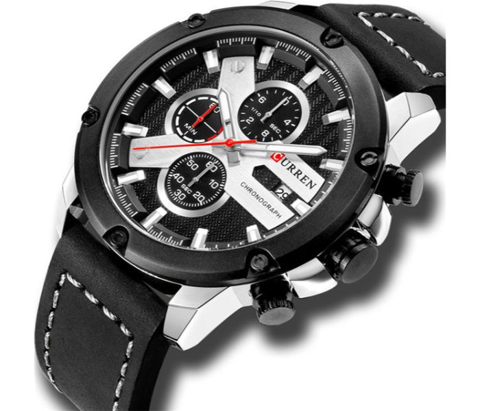 Curren 8308 Fashion Quartz Watch For Men Black and Silver - Zoom Image 1