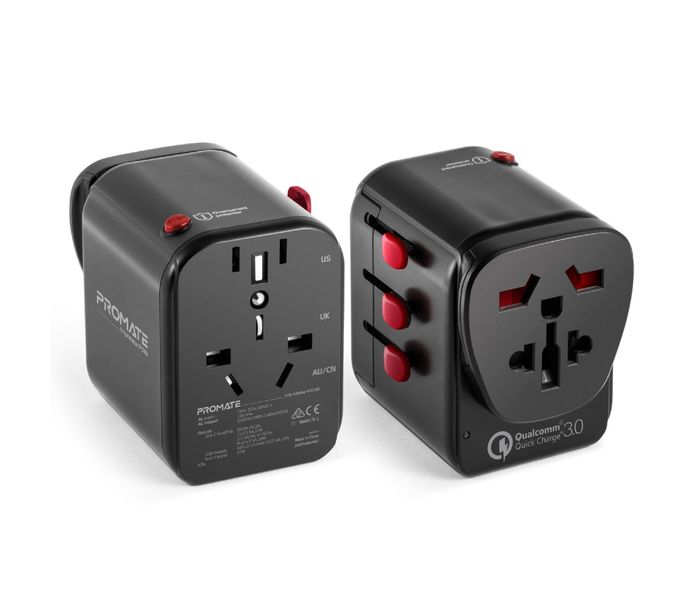 Promate Tripmate-PD18 Universal Travel Worldwide AC Wall Outlet Adapter - Black - Zoom Image 6