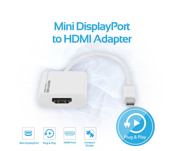 Promate IView HDMI Mini Display Port to HDMI Adapter - White - Zoom Image 1