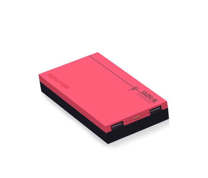 Promate Cloy-8 8000 mAh Dual Port Portable Charger Power Bank, Pink - Zoom Image 6