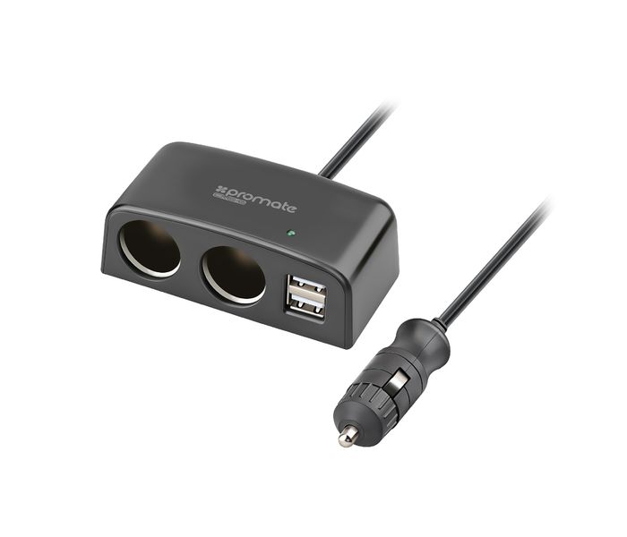 Promate CMS-5 2 Way Multi Socket Car DC Outlet Splitter with Dual USB Ports, Black - Zoom Image 5