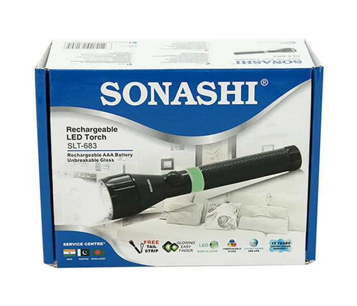 Sonashi SLT-683 3W Rechargeable LED Torch with Unbreakeable Glass - Black - Zoom Image 3