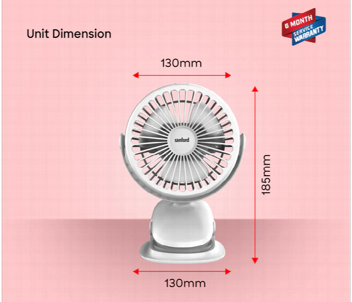 Sanford Sf6664Pcf Portable Adjustable Rotation Clip Fan - White - Zoom Image 4