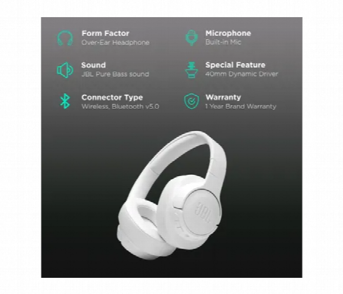 Jbl Tune 710 Bluetooth Headphone - White - Zoom Image 3