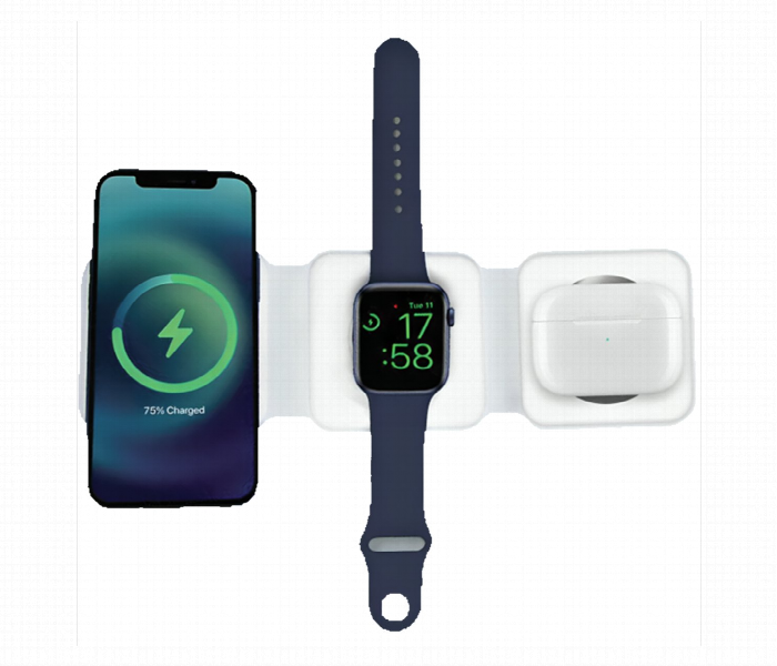 Foldable 3 In 1 Magnetic Wireless Fast Charger Stand White - Zoom Image 5