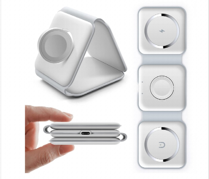 Foldable 3 In 1 Magnetic Wireless Fast Charger Stand White - Zoom Image 4