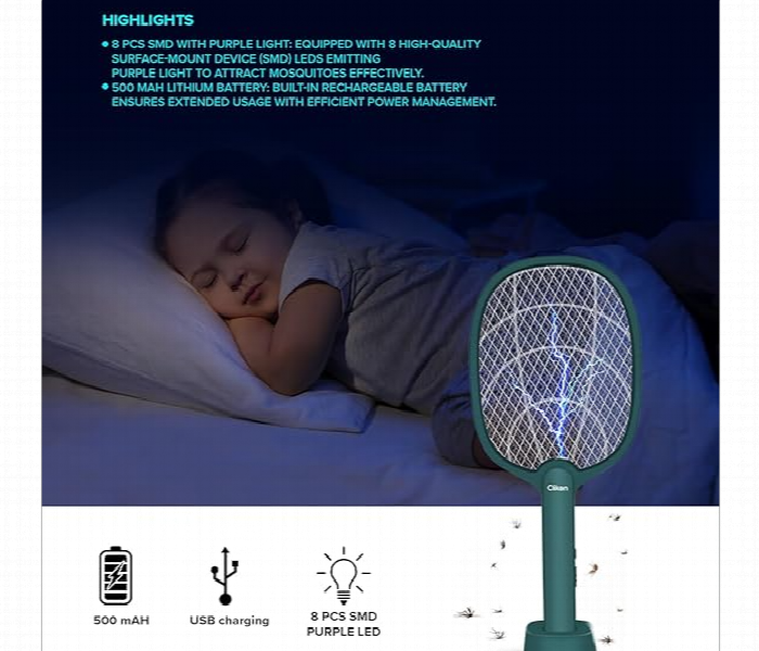 Clikon Ck4071 Rechargeable Mosquito Racket With Storage Base - Zoom Image 3