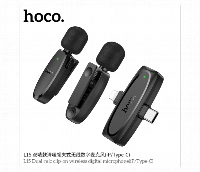 Hoco L15 Lightning Crystal Lavalier Wireless Digital Microphone Black - Zoom Image 3