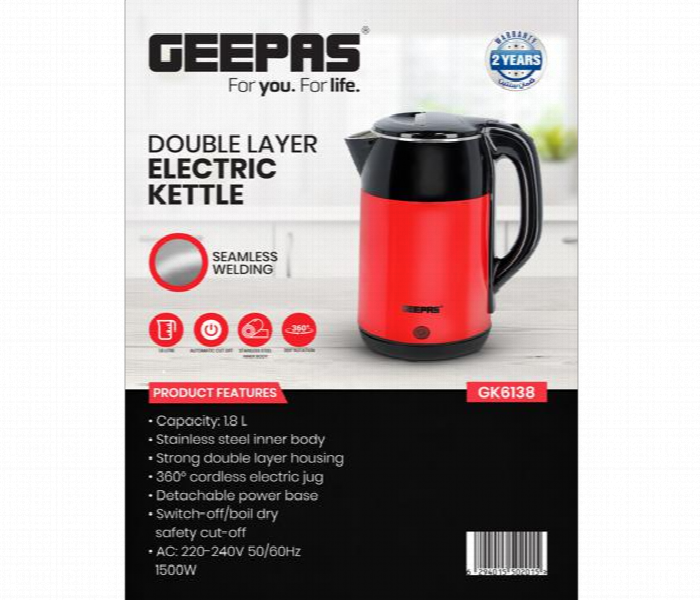 Geepas Gk6138 1.8 Litre Double Layer Electric Kettle With Auto Cut Off - Zoom Image 2