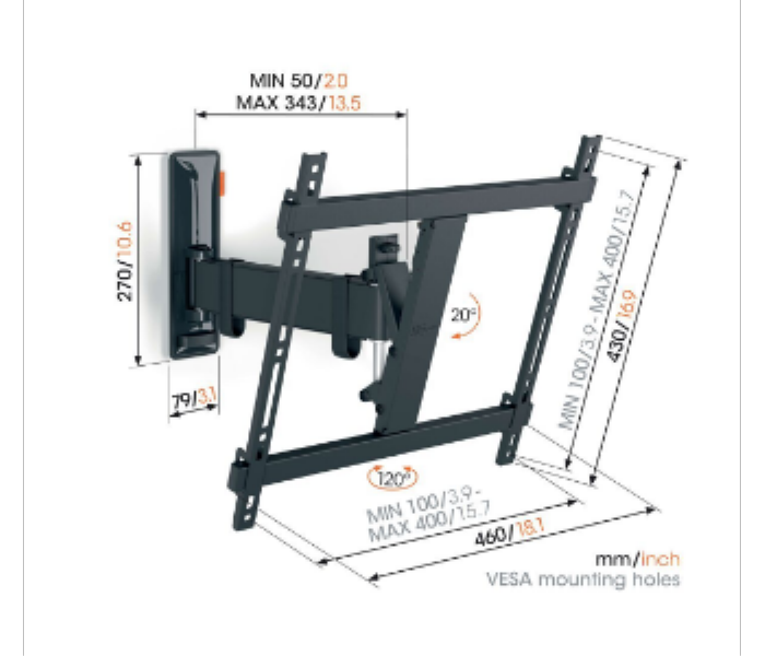 Vogels Wall Mount 32 to 65 inch 120 Degree Full motion Black TVM3425 - Zoom Image 3