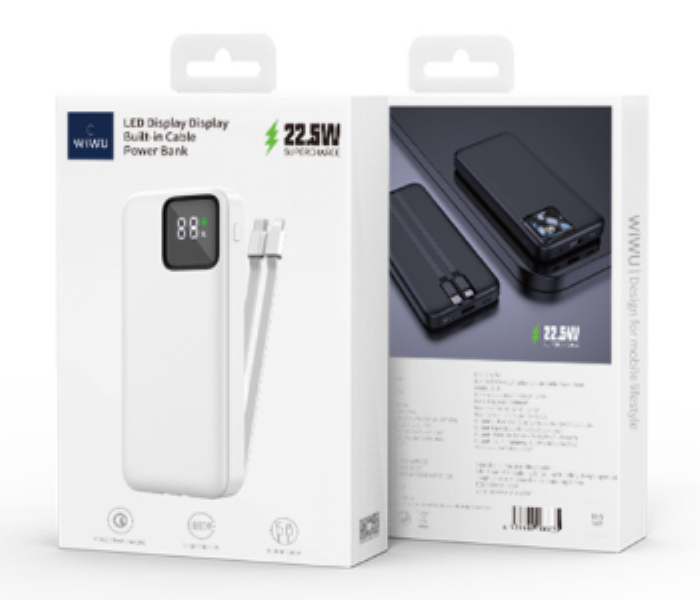 WiWU 10000mAh Power Bank with Cable White - Zoom Image 3