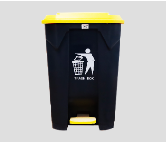 Plastic 80 Liter Trash Bin with Pedal  Dark Grey and Yellow - Zoom Image