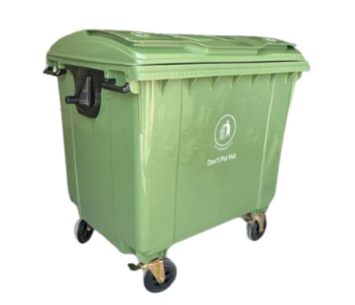 Industrial 1100 Liter Flat Lid With Pedal And Wheels Waste Bin Green - Zoom Image