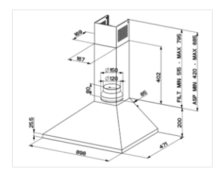 Wall Mounted Chimnney Hood 90 cm - Zoom Image 3