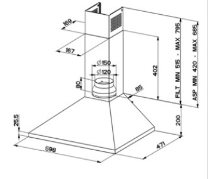 ALGOR Wall Mounted Chimnney Hood 60 cm - Zoom Image 2