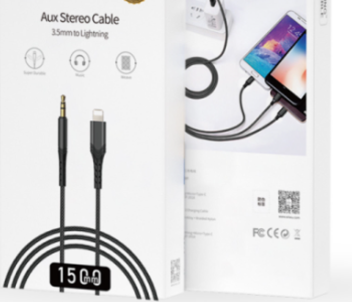 Aux 3.5mm To Lightning Stereo Cable 1500mm  Super Durable - Zoom Image