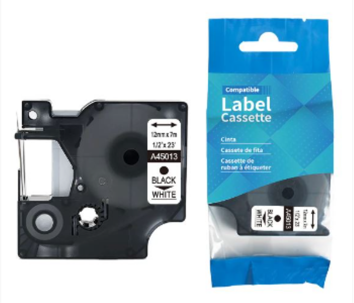 Dymo Compatible Label Tape Black On White 12MM - Zoom Image