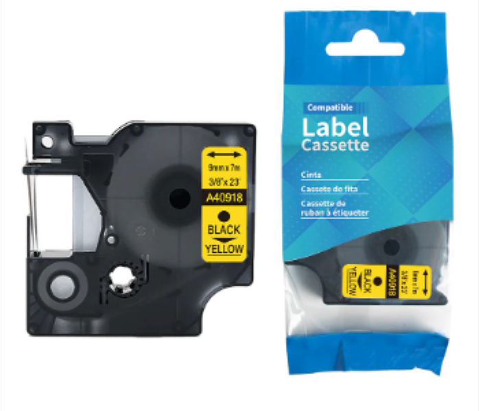 Dymo Compatible Label Tape 9MM Black On Yellow - Zoom Image