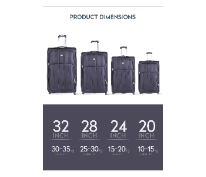 Abraj 4 Pieces Soft Trolley Luggage Bags Set Black - Zoom Image 5