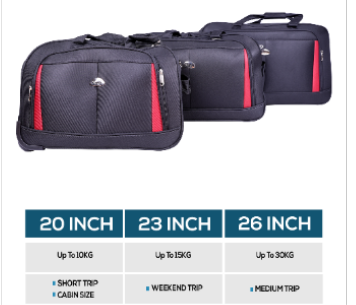 ABRAJ Light weight 2 Wheel trolley Duffle Bag 3pcs BLACK - Zoom Image 5