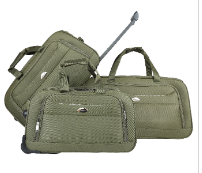 ABRAJ Light weight 2 Wheel trolley Duffle Bag 3pcs ARMY GREEN - Zoom Image 1