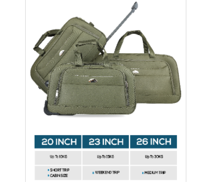 ABRAJ Light weight 2 Wheel trolley Duffle Bag 3pcs ARMY GREEN - Zoom Image 5