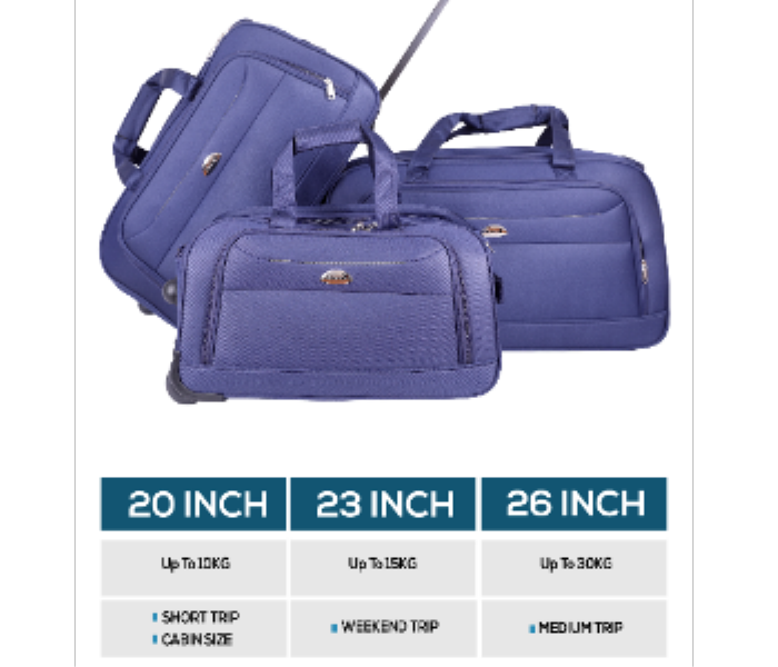 ABRAJ Light weight 2 Wheel trolley Duffle Bag 3pc NAVY - Zoom Image 4