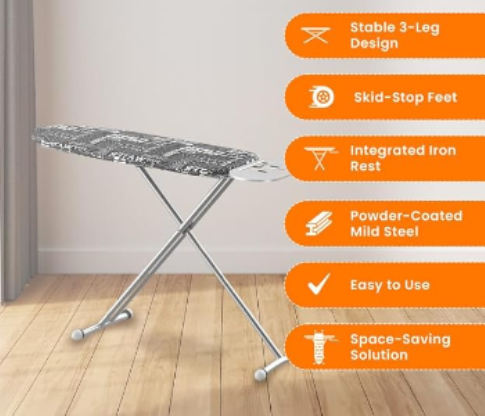 NIB1001 Ironing Table Black Anti Slip Feet Heat Resistant Sturdy 3 Leg Design Surface 90x30cm - Zoom Image 4