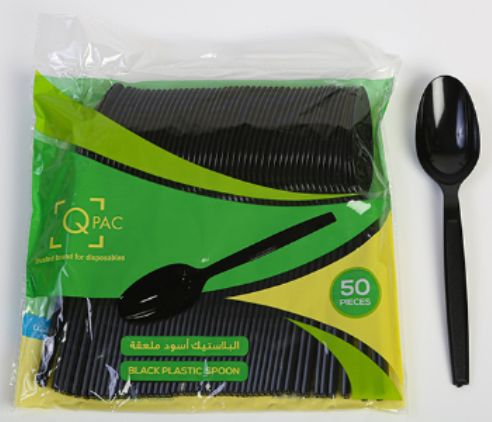 Q PAC PLASTIC SPOON BLACK 50 PCS ONE PACK - Zoom Image