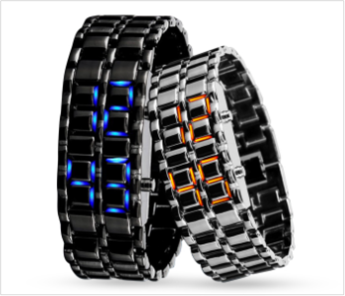 AKM AKM016 Designer 2 Pcs LED Watch Black and Silver SC010 - Zoom Image