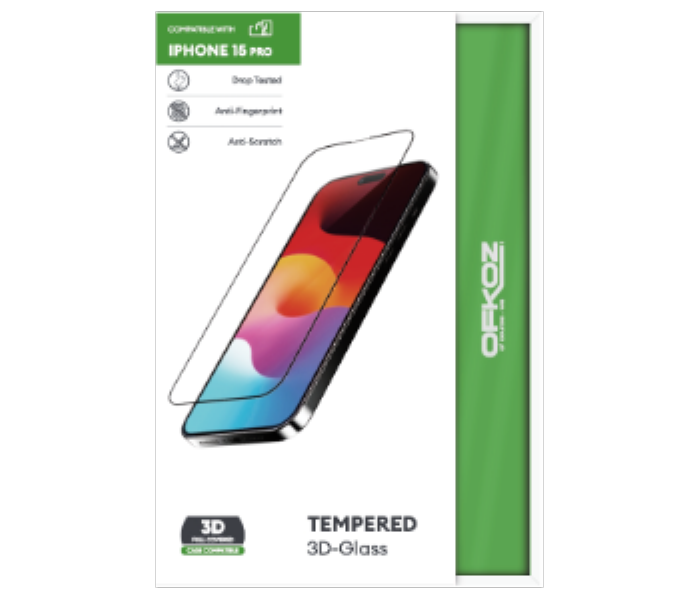 Ofkoz Screen Protector Tempered 3D Glass for iPhone 15 Pro - Zoom Image 2