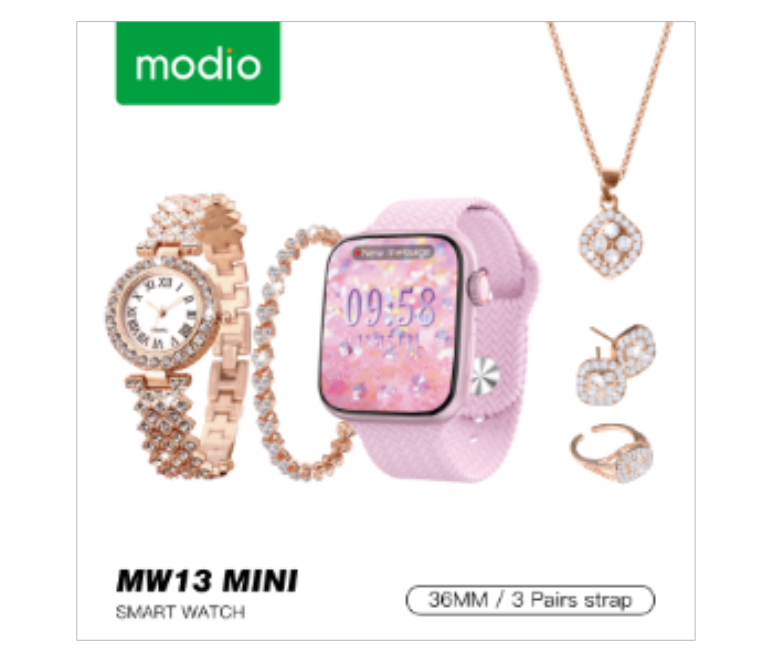 Modio MW13 Mini Smart Watch 5 In 1 Diamond Jewellery - Zoom Image 1