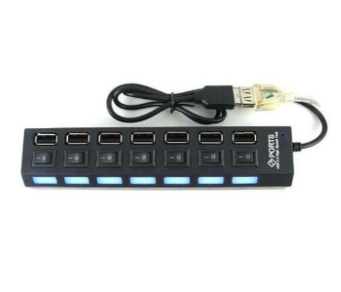 Universal 7 in 1 Slot Tap USB Hub Adapter Splitter Switch LED Light Charging Ports Multicolor SC002 - Zoom Image