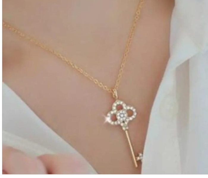 Elegant Crystal Embellished Key Pendant Necklace - Zoom Image