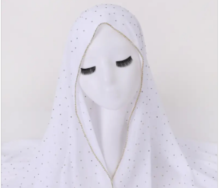 Rhinestone Decor Chiffon Scarf Classic Hijab White - Zoom Image