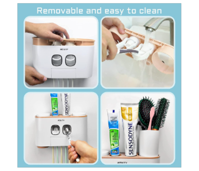 Wekity Toothbrush Holder Multifunctional Wall Mounted Space and  Squeezer Kit with Dustproof Cover - Zoom Image 6