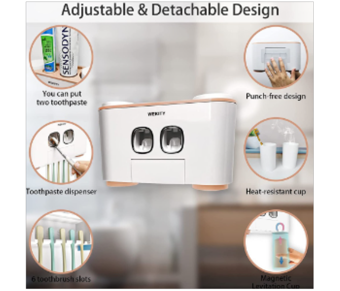 Wekity Toothbrush Holder Multifunctional Wall Mounted Space and  Squeezer Kit with Dustproof Cover - Zoom Image 2