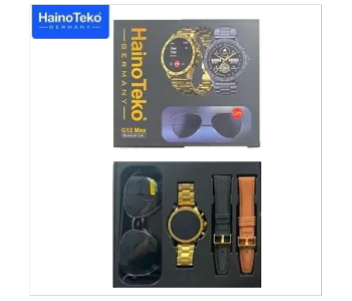 Haino Teko Germany G12 Max Smartwatch With Sunglass and 2 Straps Gold - Zoom Image 4