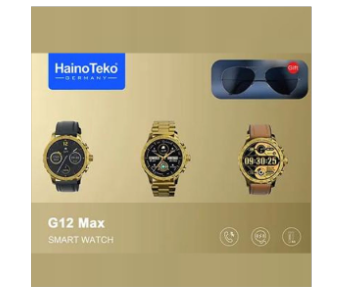 Haino Teko Germany G12 Max Smartwatch With Sunglass and 2 Straps Gold - Zoom Image 2