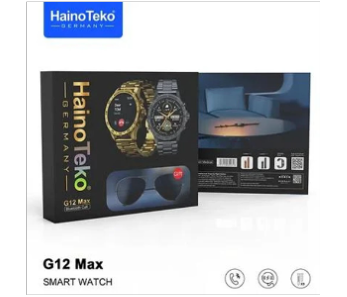 Haino Teko Germany G12 Max Smartwatch With Sunglass and 2 Straps Gold - Zoom Image 3