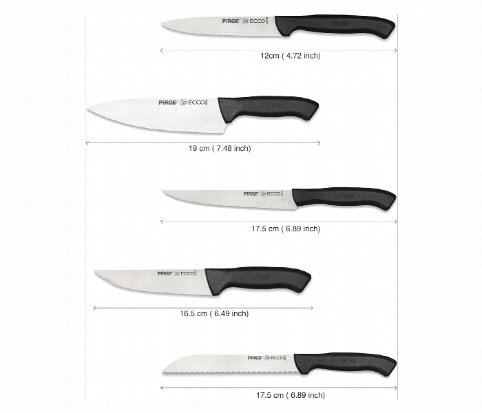 PIRGE PG 38410 Ecco 5 Pieces High Carbon Stainless Steel Knife Set with Natural Wood Block - Zoom Image 1