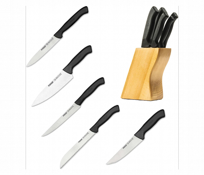 PIRGE PG 38410 Ecco 5 Pieces High Carbon Stainless Steel Knife Set with Natural Wood Block - Zoom Image 3