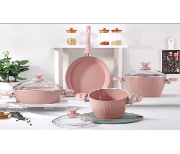 Avci Home Maker Farah 7 Pieces Pink Ceramic Coating Cookware Set - Zoom Image