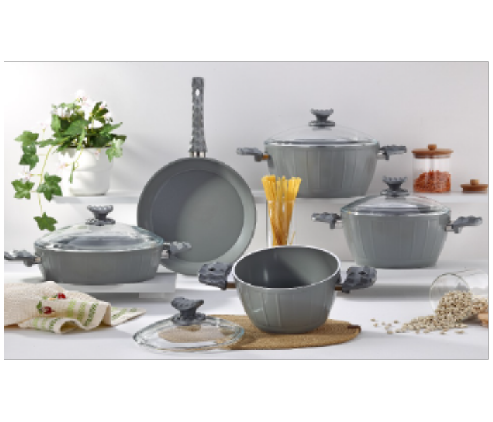 Avci Home Maker Farah 9 Pieces Gray Ceramic Coating Cookware Set - Zoom Image