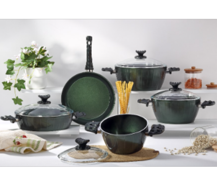 Avci Home Maker Farah 9 Pieces Green Ceramic Coating Cookware Set - Zoom Image