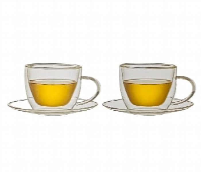 Avci Home Maker ADW12018H Borosilicate Double Wall Glass Cup 180ml 2 Pieces Plus Saucers - Zoom Image 1