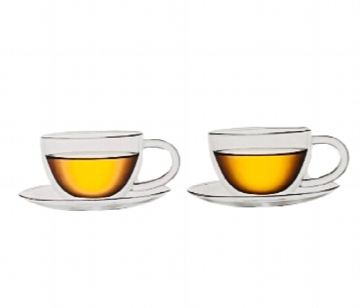 Avci Home Maker ADW5321H Borosilicate Double Wall Glass Cup 210ml 2 Pieces Plus Saucers - Zoom Image 1