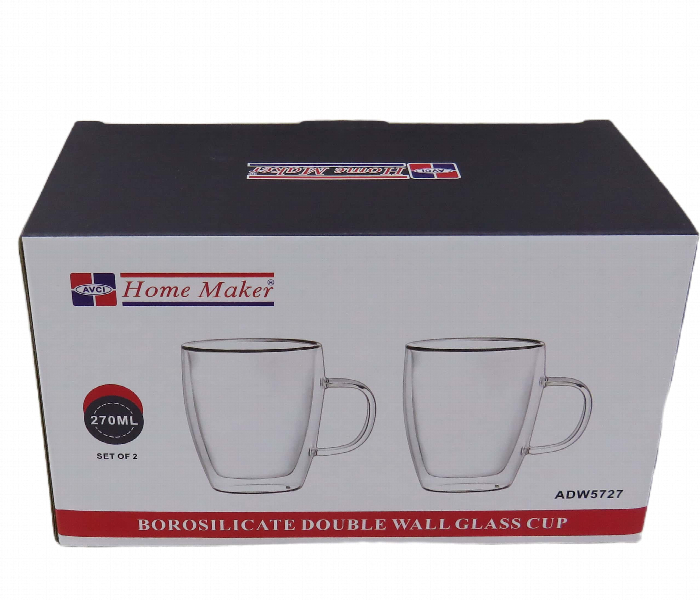 Avci Home Maker ADW5727 Borosilicate Double Wall Glass Cup with Handle 270ml 2 Piece Set - Zoom Image 3