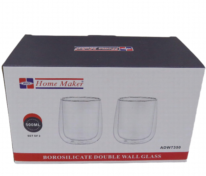 Avci Home Maker ADW7350 Borosilicate Double Wall Glass Cup 500ml 2 Piece Set - Zoom Image 3